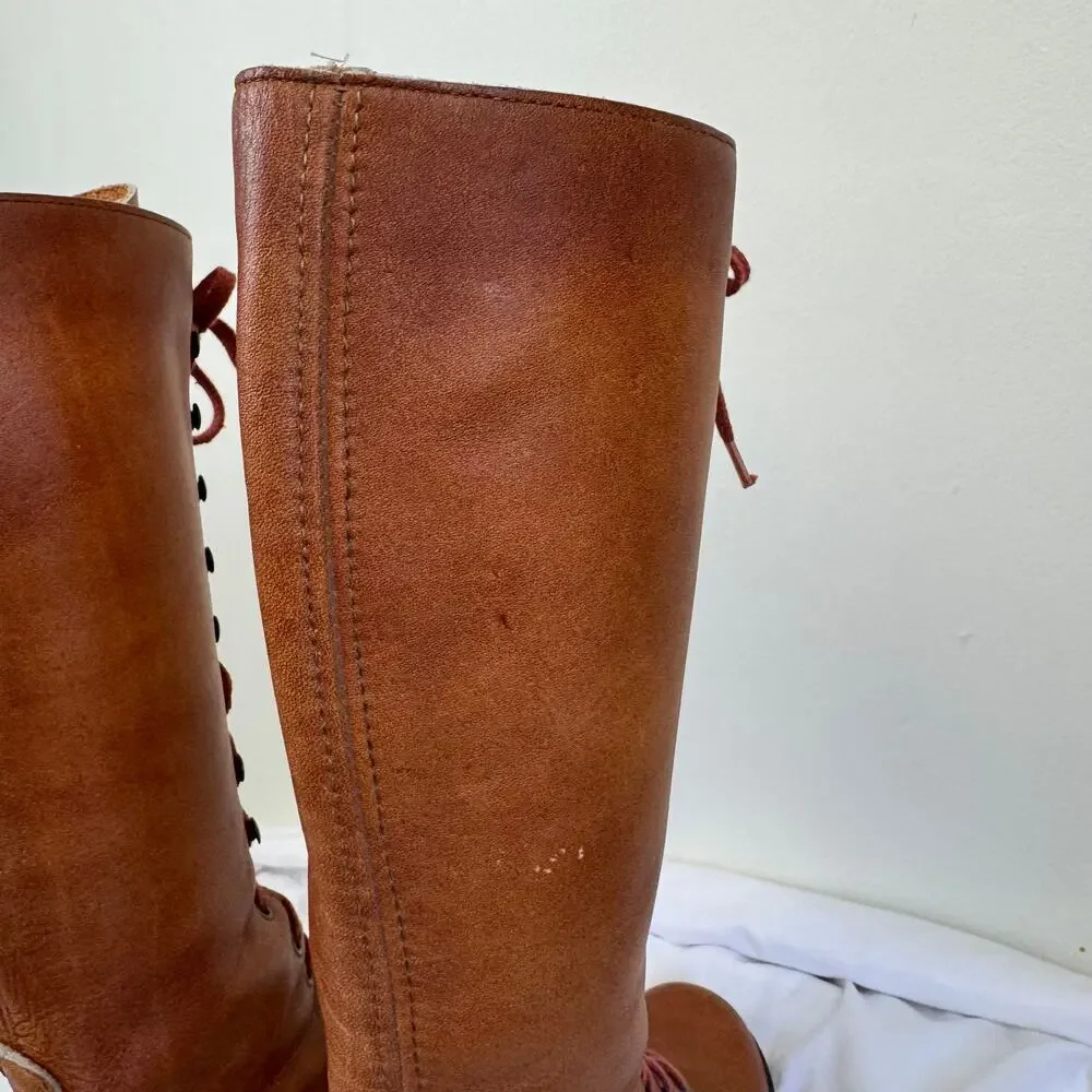 Vtg FRYE 60s 70s Women's 10 B Boots Brown Leather Lace Up Campus Stacked Heel - Picture 7 of 16